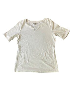 Ellen Tracy Womens White V-Neck Short Sleeve T-Shirt Size Small